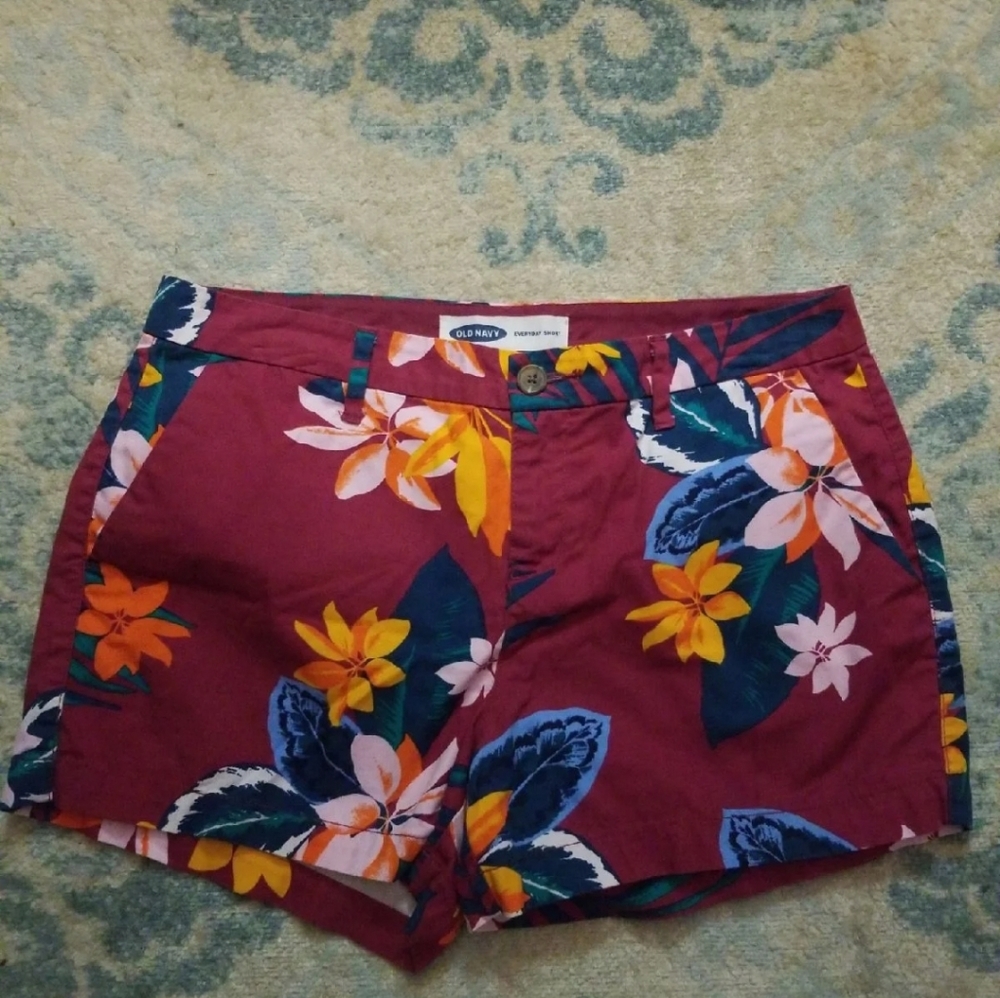Old Navy Burgundy Floral Shorts 6